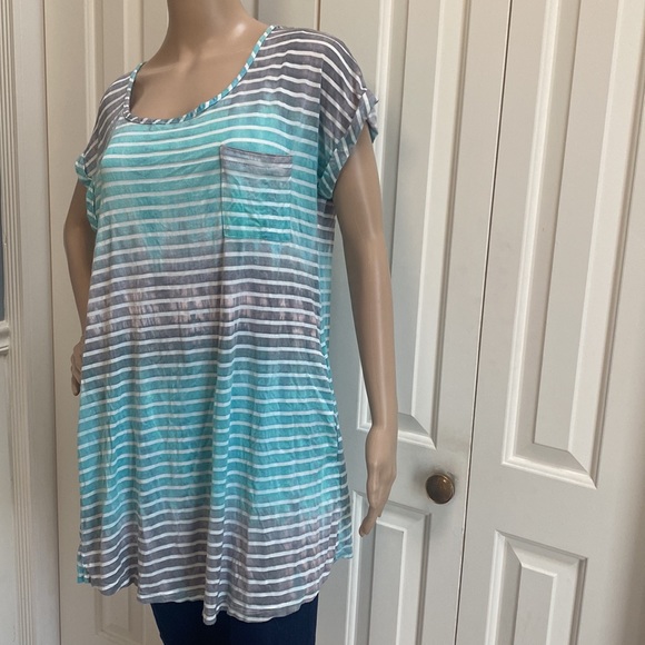 Blue Curl Beachwear Womens Large Cover up Long Shirt. stripes. Ombré. Pockets. - Picture 3 of 12